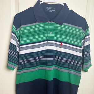 Y2K Polo Ralph Lauren Men's Sz L Multi-Stripe Polo Shirt Navy Green White Preppy